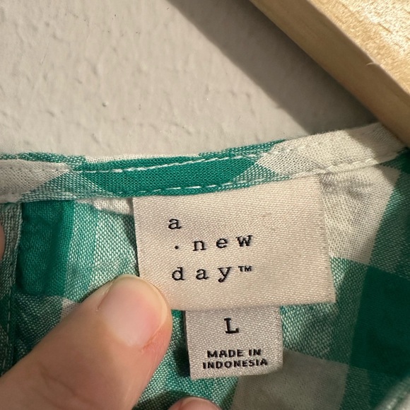 a new day Green White Checkered Gingham Puff Sleeve Midi Sheath Dress Large - Picture 10 of 11